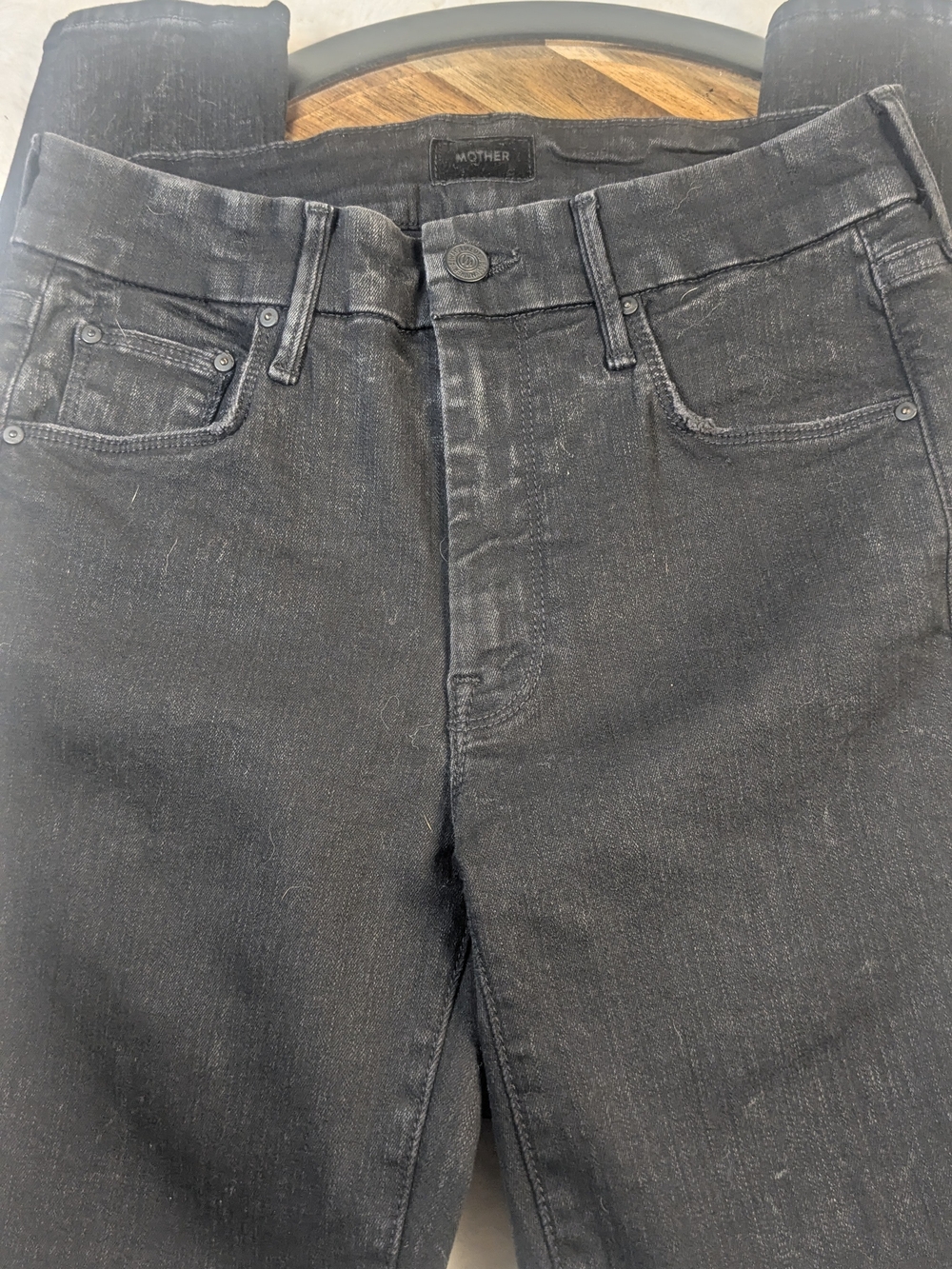 MOTHER Black Coated Skinny Jeans Women’s 26 High Rise Stretch Ankle Denim